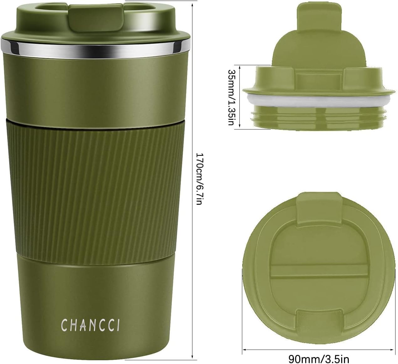 16oz Travel Coffee Mug Spill Proof, Insulated Coffee Mug with Lid, Leakproof Coffee Tumbler,Stainless Steel Vacuum Coffee Cup for Hot/Cold Drinks, Reusable Coffee Cup for Men Women -510ml,Dark Green