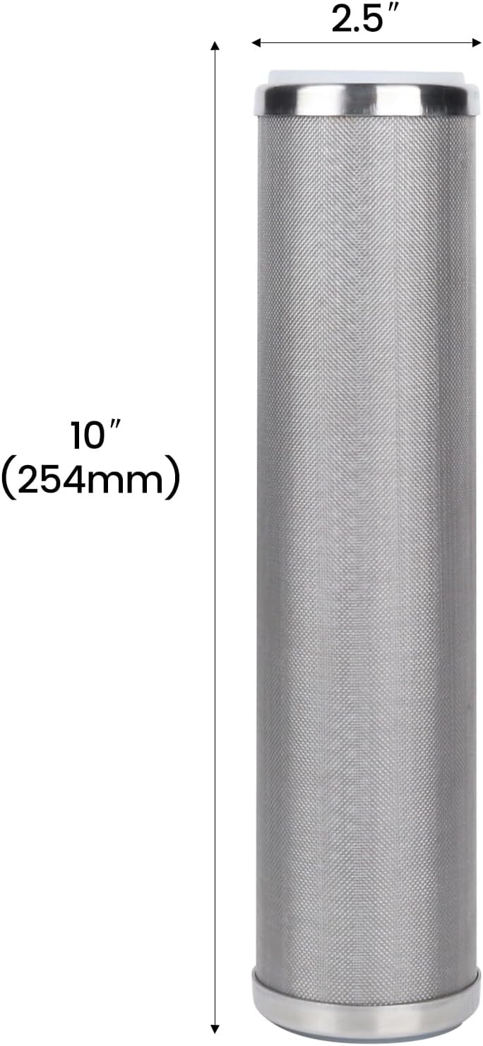 Amwater Stainless Steel Cleanable Wire Mesh Filter Cartridge 10”Length,2.5"OD(200 Micron)