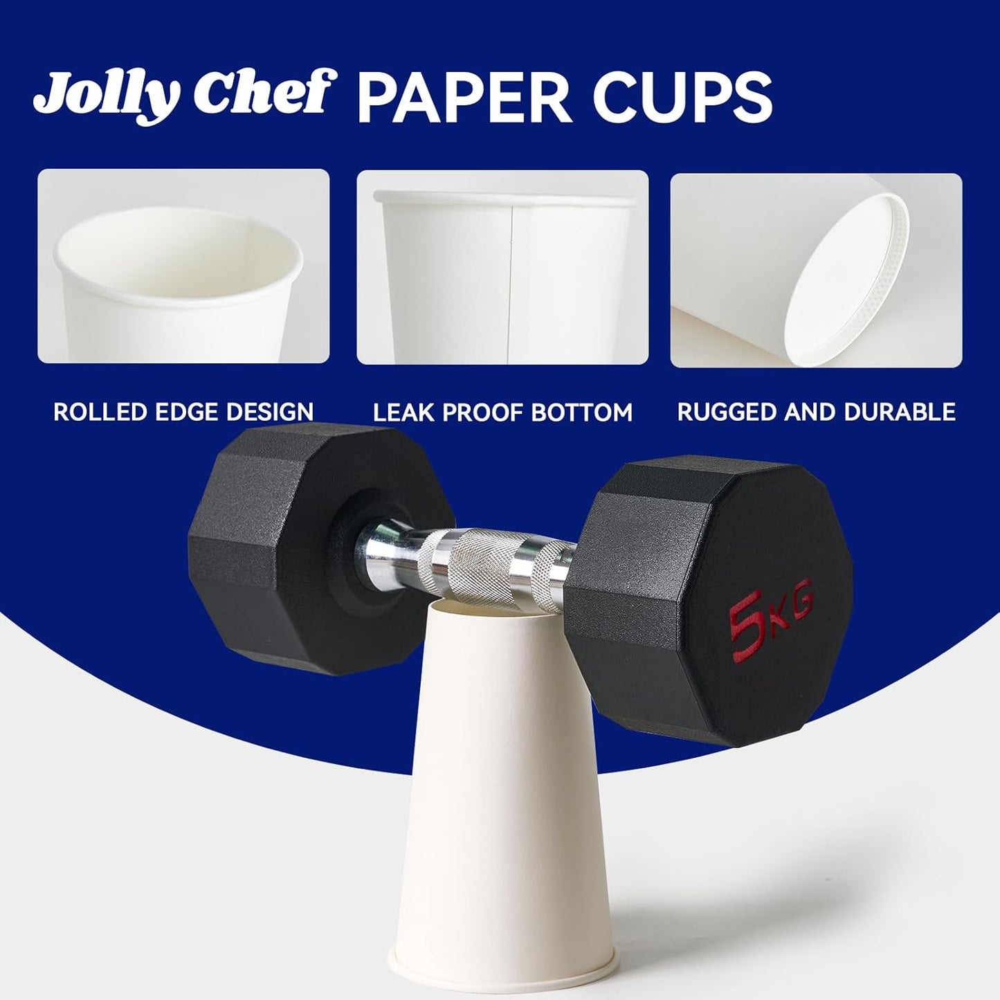 JOLLY CHEF 180 Count 16 oz Coffee Cups, White Drinking Paper Cups for Coffee, Water, Juice, or Tea, Suitable for Party, Picnic, Travel, and Events