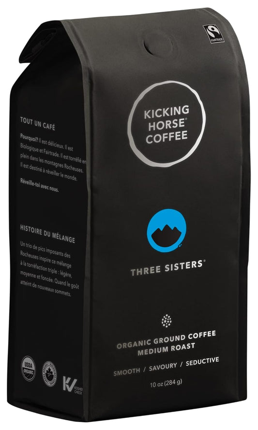 Kicking Horse Coffee Three Sisters, Medium Roast, Ground, Certified Organic, Fairtrade, Kosher, Black, 10 Oz, Pack of 6