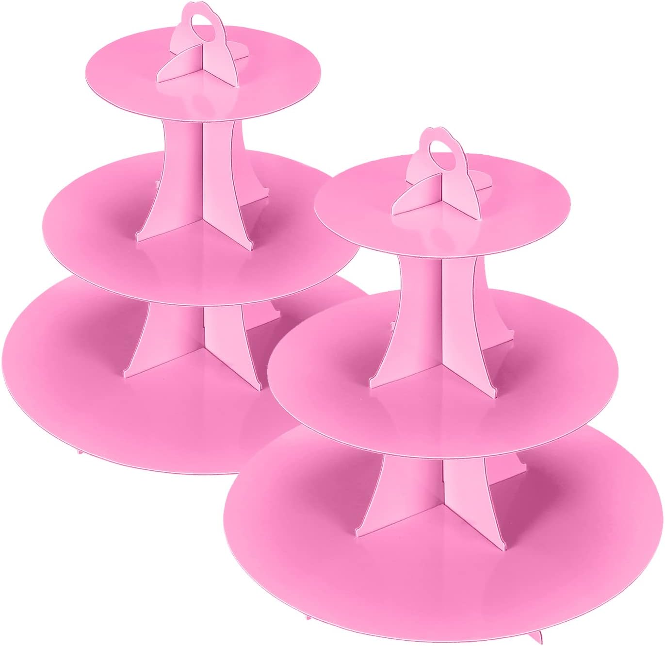 2Pcs 3-Tier Cupcake Stand, Cake Stand holder, Tiered DIY Cupcake Stand Tower for Dessert Table Displays, Birthday Theme Party Favors Decoration, Floral Tea Party, 12" W x 12.8" H, Pink