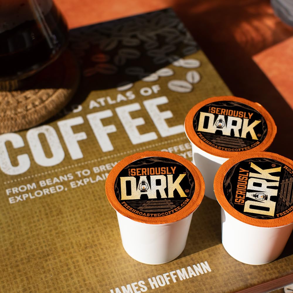 Fresh Roasted Coffee, Seriously Dark, Artisan Blend, Dark Roast, 24 Pods for K Cup Brewers
