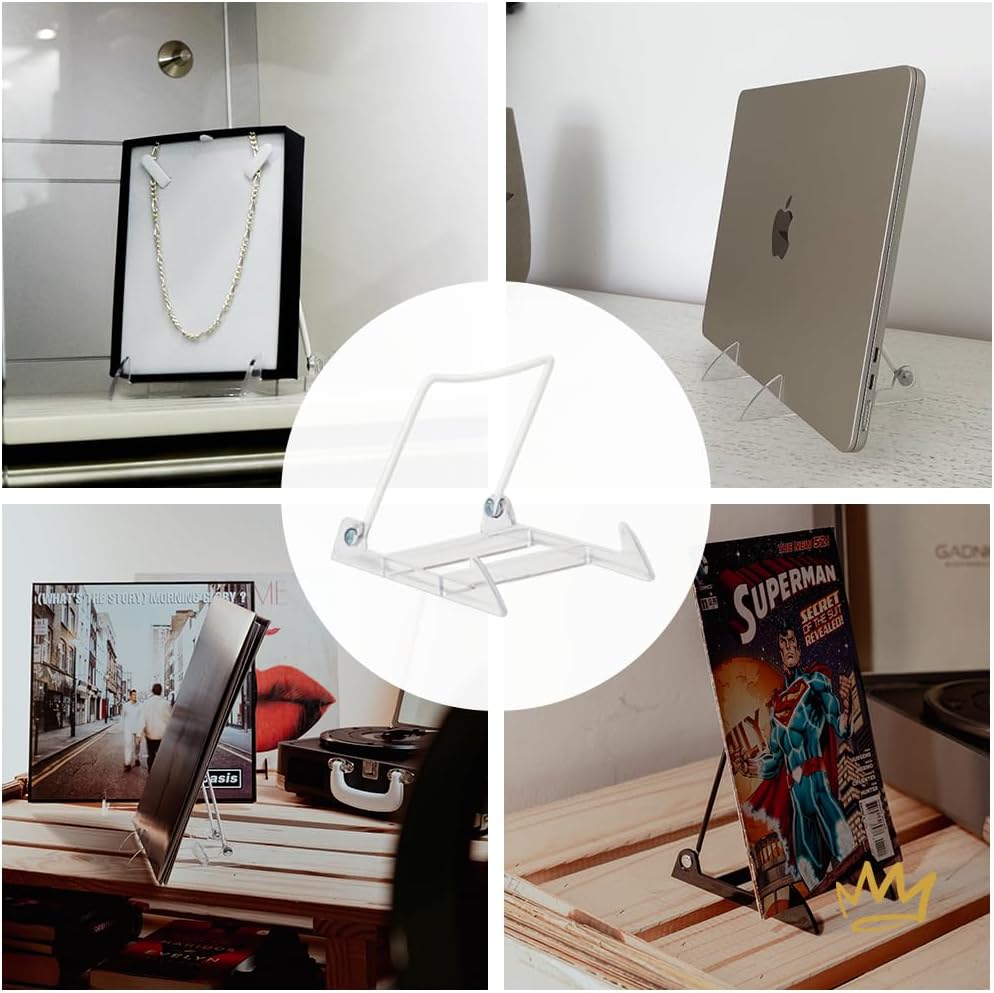 KINGDOM SOLUTIONS MADE IN USA 6-Pack Adjustable Acrylic Easels - Plate Stand - Sturdy Book Stand for Art, Pictures, Plates, Frames - Unique on the Market