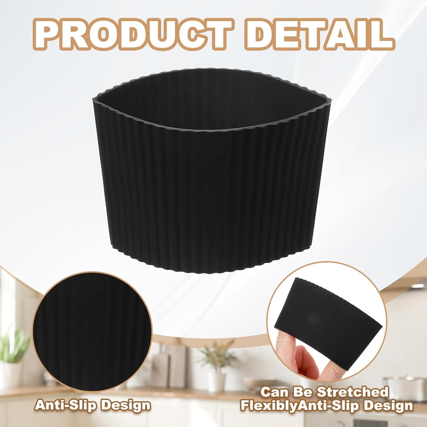 uxcell 6Pack Coffee Cup Sleeves, Reusable Silicone Heat Resistant Cup Protective Sleeve Nonslip Mug Protector Cover for Home Travel Coffee Mug Glasses Water Bottle Boots, Black