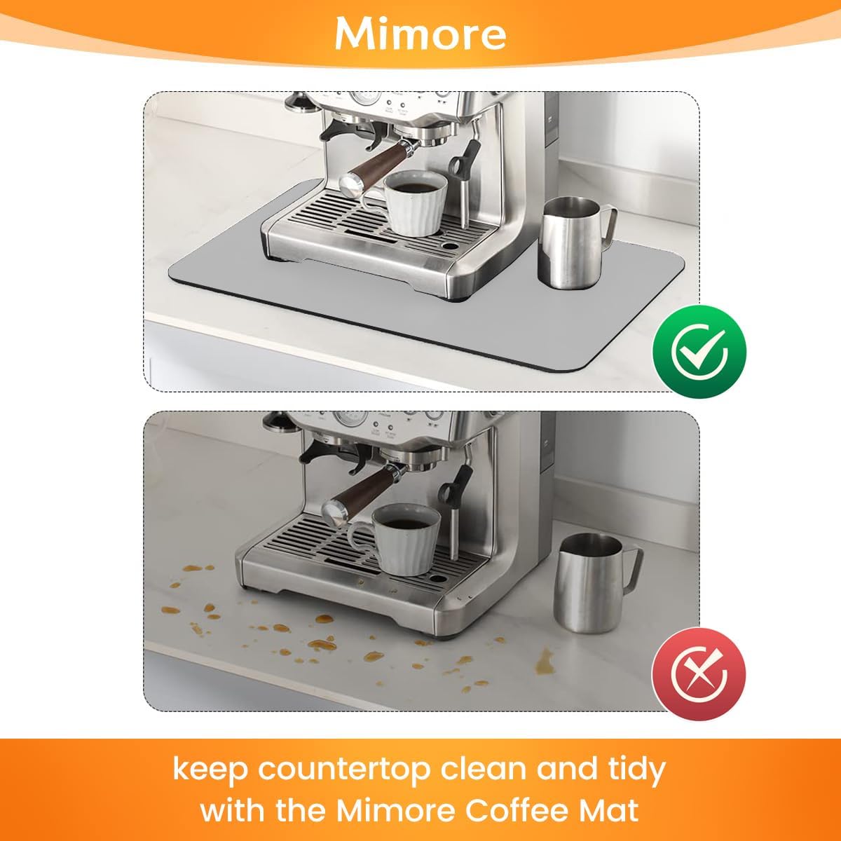 Mimore Coffee Mat - 16x24 Inch Light Grey Coffee Bar Mat for Countertop - Absorbent, Hides Stains, Rubber Backed - CoffeeBar Accessories Dish Drying Mat Fit CoffeeMaker Under Espresso Machine