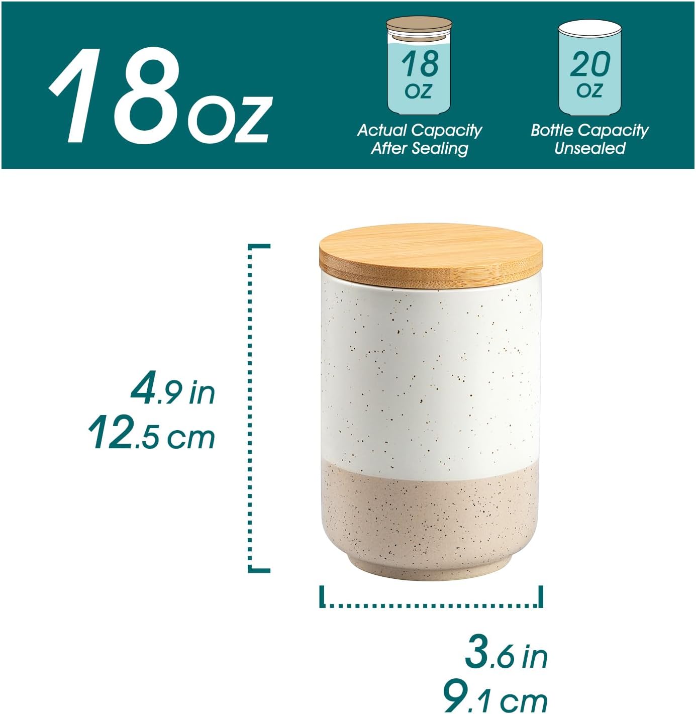 vancasso Sabine Small Ceramic Canister with Airtight Wood Lid - 18 oz Kitchen Storage for Coffee, Sugar, Tea & Spices - Compact Countertop Jar