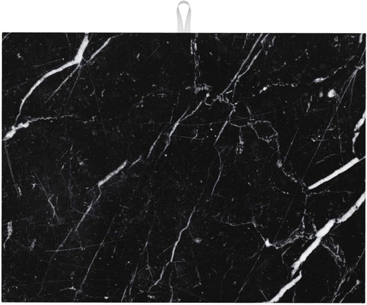 Dish Drying Mat Coffee Bar Mat for Kitchen Counter, Absorbent Dish Rack Pad Hide Stain Coffee Accessories Large Dish Drying Pad, Black Marble 18"x24"