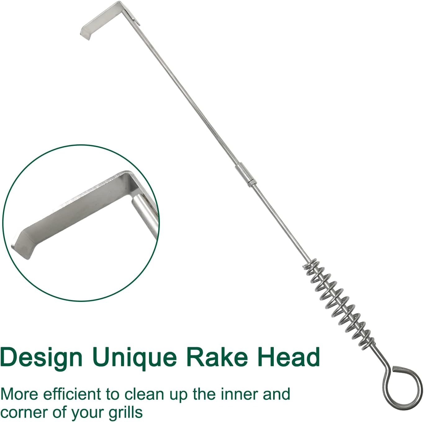 32.5" BBQ Ash Tool Poker Rake, Charcoal and Grill Cleaning Ash Tools for Big Green Egg, Kamado Joe and Other Charcoal Grills Corner Cleaner Accessories