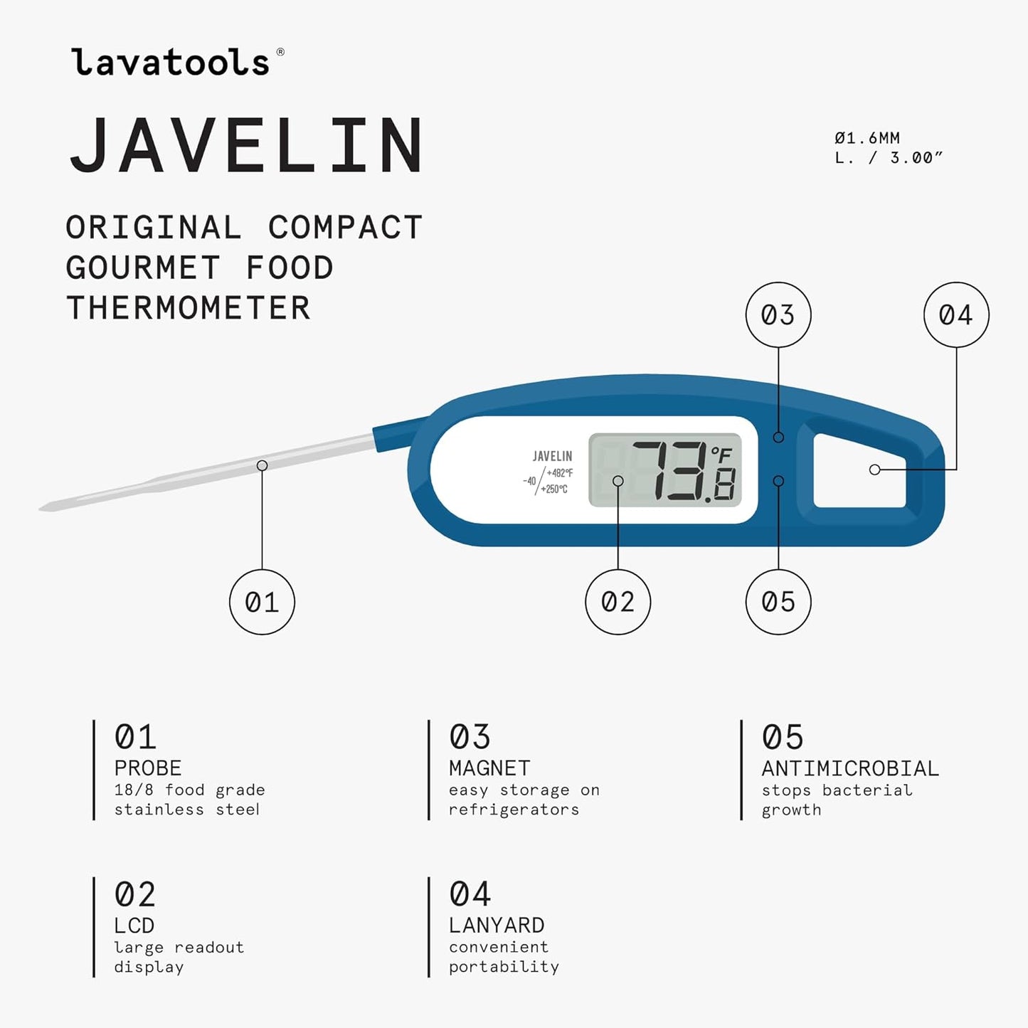 Lavatools Javelin® Ultra-Fast 3-Second Digital Instant Read Meat Thermometer for Grill and Cooking, 2.75" Probe, Compact Foldable Design, Large Display, IP65 Water Resistant, NSF Certified – Maize
