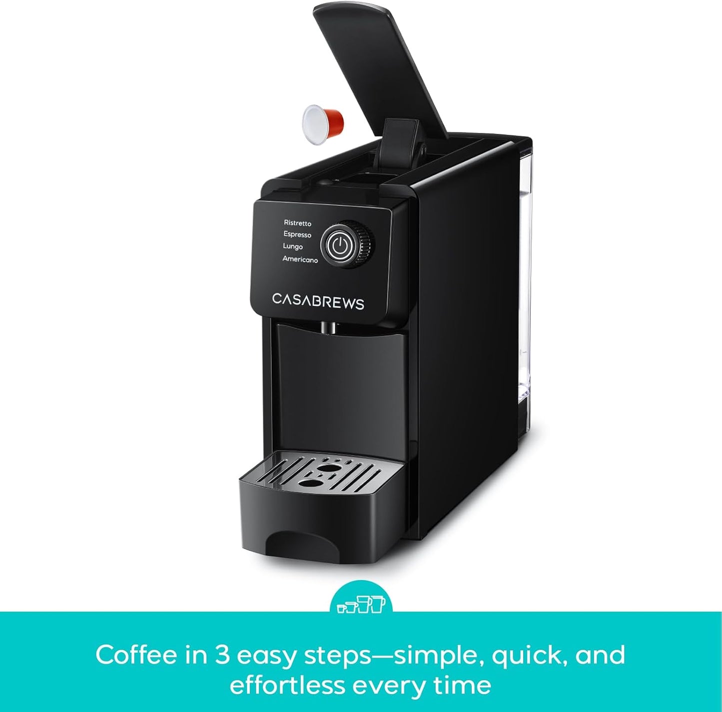 CASABREWS CM7036E Espresso Machine for Nespresso Original Pods, 20 Bar Compact Capsule Coffee Machine with 21 oz Removable Water Tank and 4 Brewing Modes, Mini Espresso Maker for Home or Office, Black