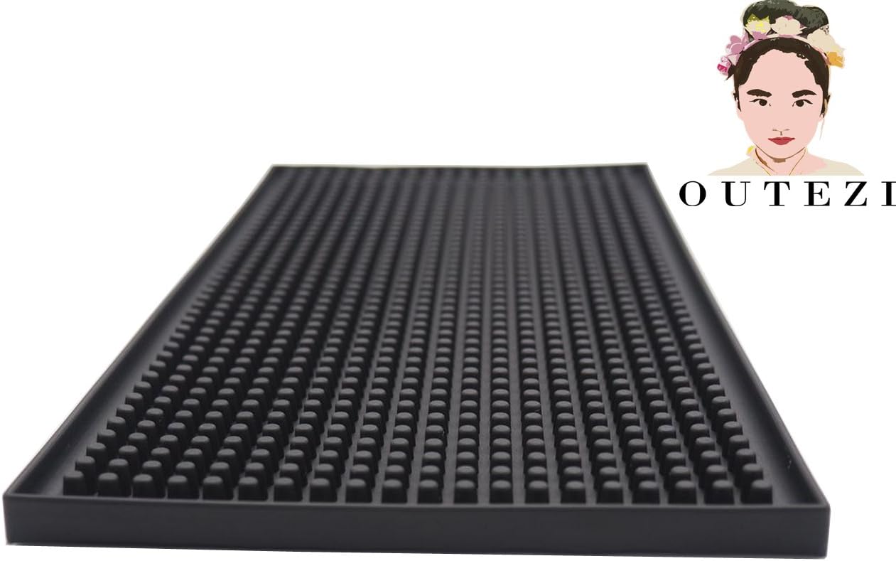 Reusable Bar Mat for Coffee Maker Mats, Countertop Spill Mats, 6" x 12" Black Dish Drying Mat