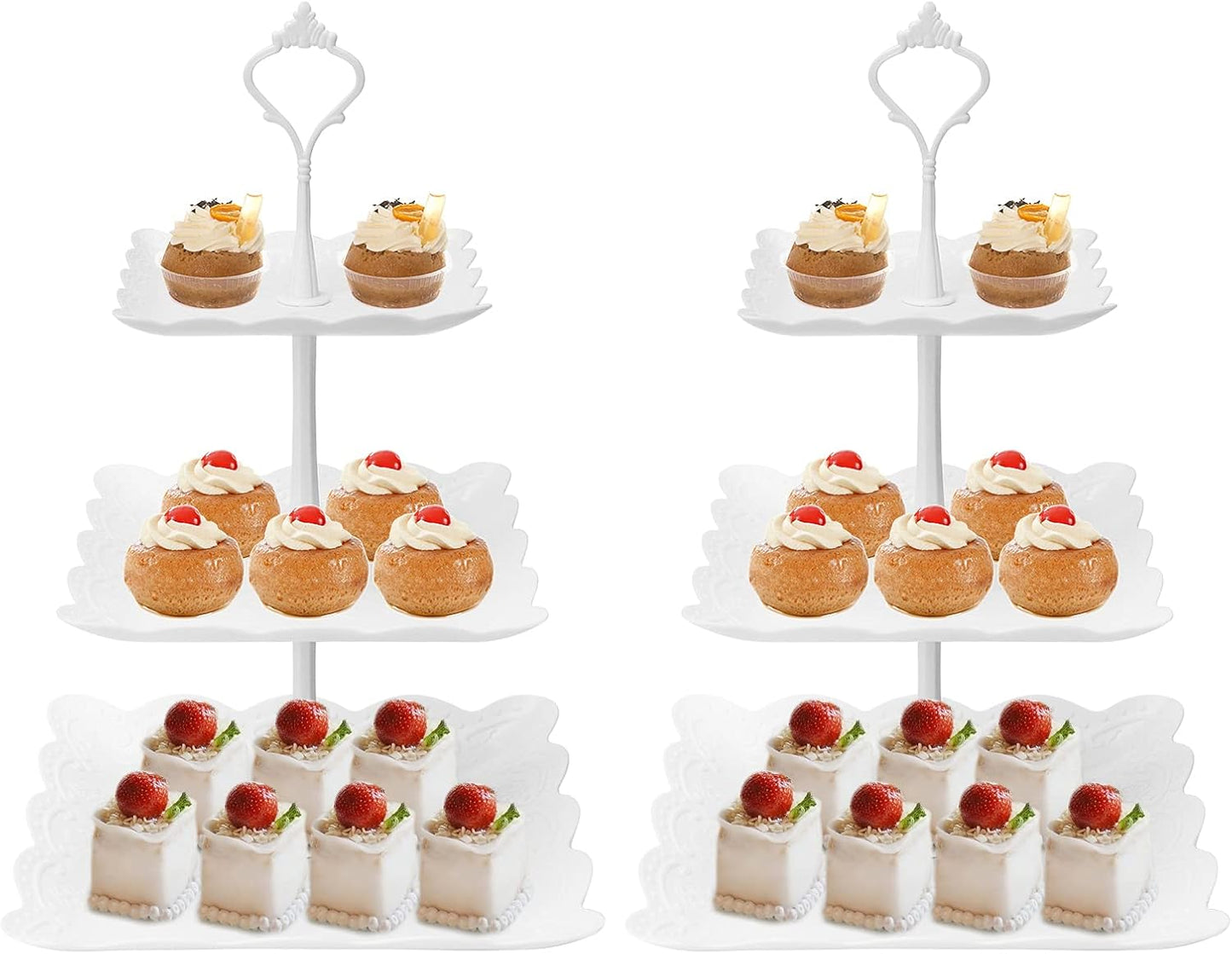 Coitak Plastic Cupcake Stands, 3 Tier Cupcake Stand, Dessert Tower Tray for Tea Party, Baby Shower and Wedding (2 Pack)