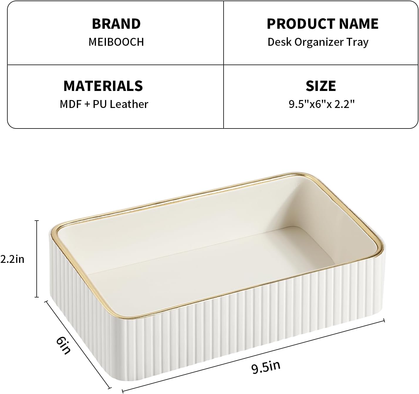 Desk Organizer Tray, PU Leather Valet Tray Nightstand Organizer Cologne Perfume Trays for Men Women, Decorative Vanity Trays Key Bowl Trinket Dish (Ivory, 9.5" x 6" x 2.2")