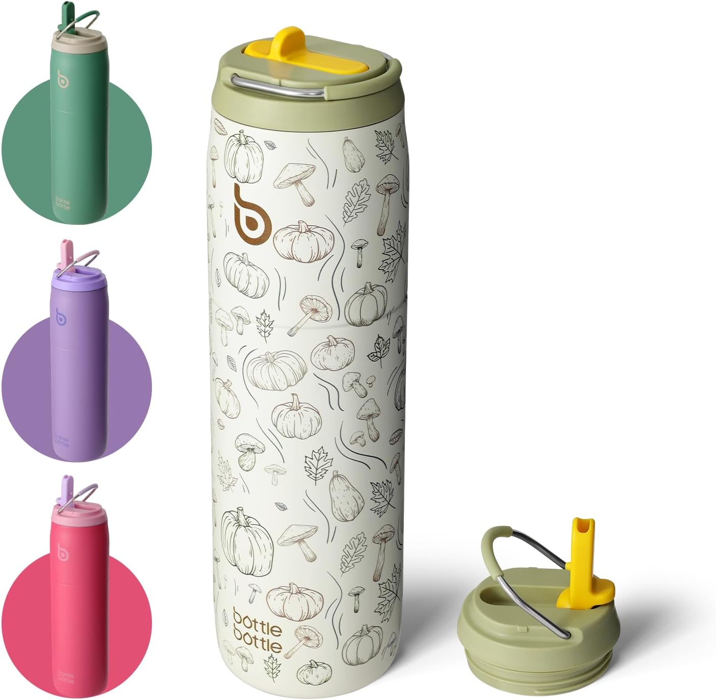 BOTTLE BOTTLE Stainless Steel Water Bottle with Straw Lid and Handle 32 oz Vacuum Insulated Cup for Sports Travel Gym Hiking,Leak-Proof Wide Mouth Water Bottles for Men and Women,pumpkin