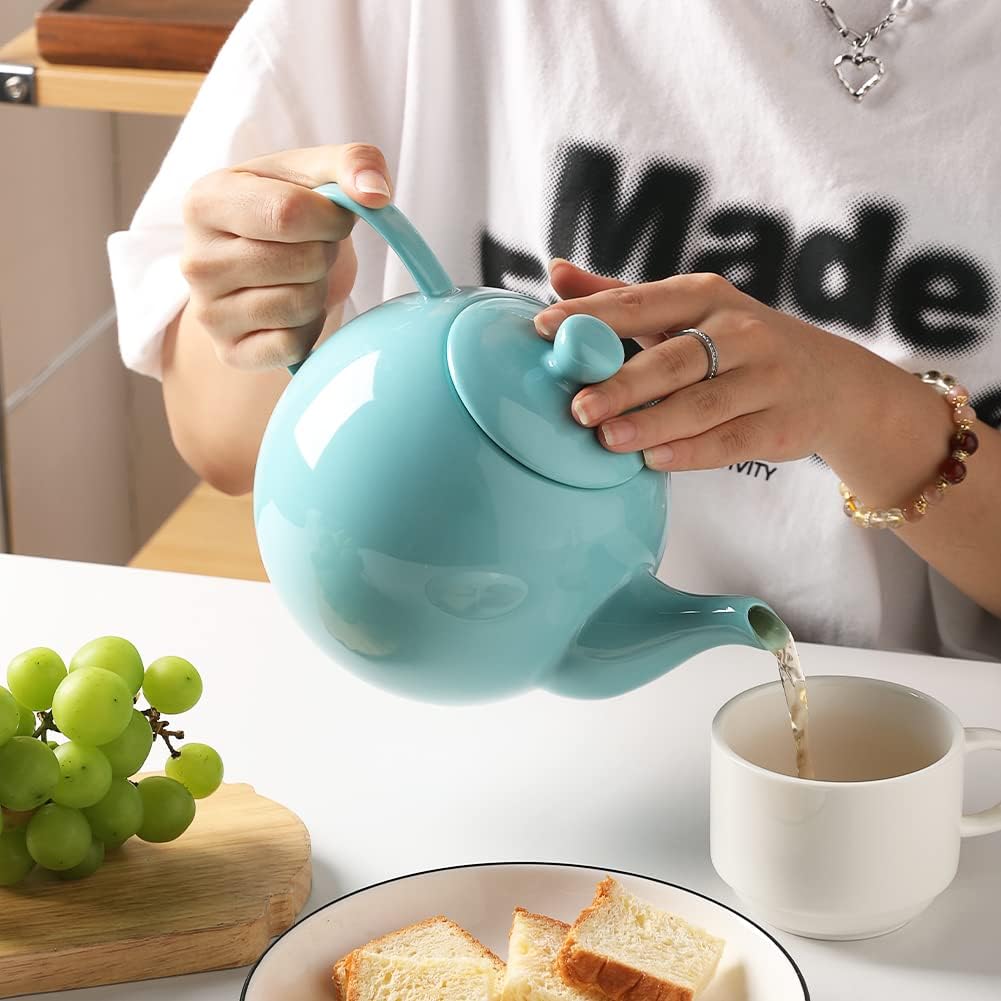 Sweejar Porcelain Teapot with Removable Stainless Steel Infuser,Microwave & Dishwasher Safe Tea Pots for Loose Tea,Tea Infuser Pots for Chrismas Women Gift (40oz Turquoise)