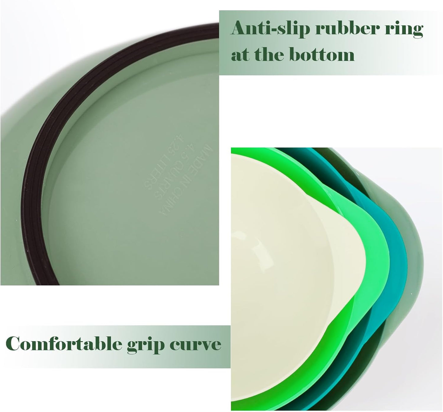 BoxedHome Classic Mixing Bowl Set, BPA Free Plastic, Microwave and Dishwasher Safe, 4.5 quarts (Army Green)