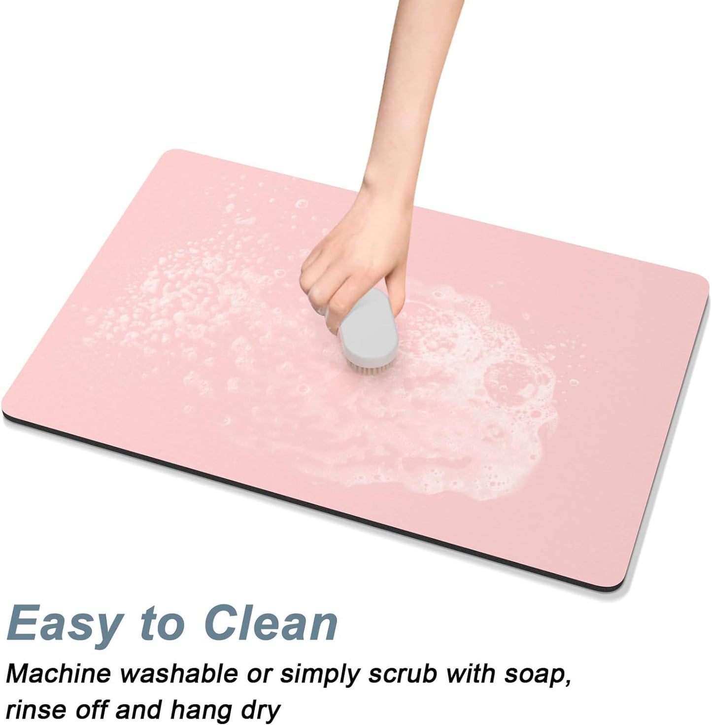 Rnivvi Coffee Mat, 16" x 24" Coffee Bar Mats for Espresso Machine Station Accessories and Organizer, Hide Stain Rubber Backed Absorbent Dish Drying Pad for Kitchen Counter, Cute Bar Decor Pad, Pink