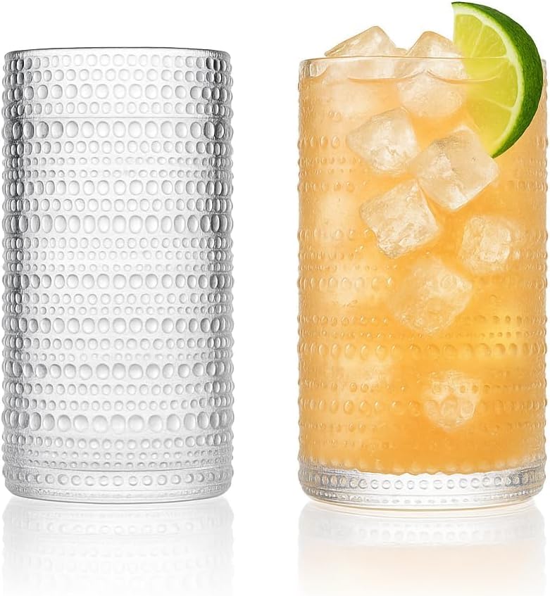 LEMONSODA Vintage Clear Hobnail Drinking Glasses (Highball 15oz, Set of 32) [2225]