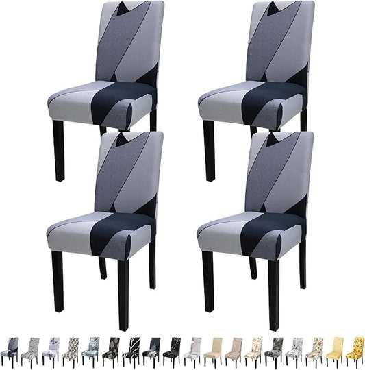 JQinHome Pattern Chair Covers for Dining Room Set of 4, High Stretch Removable Washable Parsons Chair Slipcover for Home Party Hotel Wedding Ceremony (White Grey,4PCS)