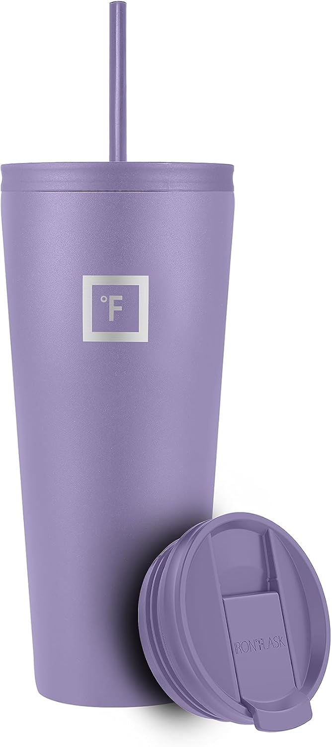 IRON °FLASK Classic Tumbler - Vacuum Insulated Stainless Steel Water Bottle, Double Walled, Drinking Cup, Insulated Travel Mug (Lavender, 32 oz Solid Lid)