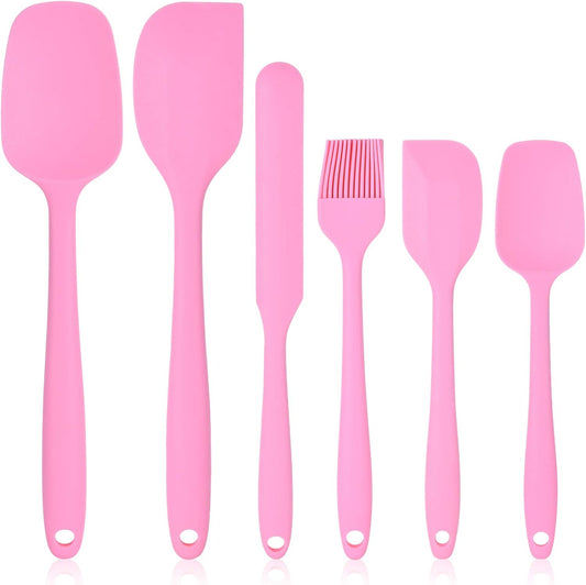 Heat Resistant Silicone Spatulas Set Food Grade Silicone Seamless One Piece Design BPA-Free,Non-Stick,Dishwasher Safe,Cooking and Mixing Set of 6PCS-pink(pink)