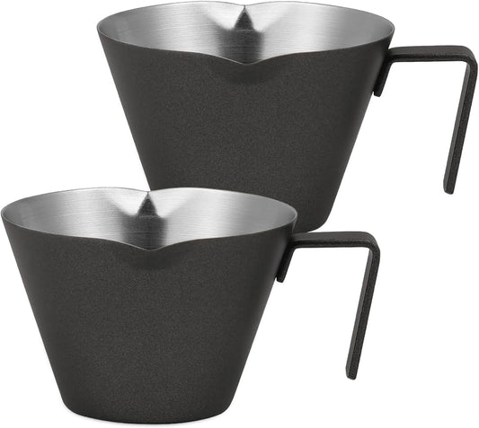 MHW-3BOMBER MHW-3BOMBER Espresso Measuring Cups 2Pcs with Handle, 1oz / 2oz / 3oz Double Spouts Stainless Steel Espresso Shot Cups with Scale, V-Shaped Mouth Espresso Pour Cup Black G6201B-OS
