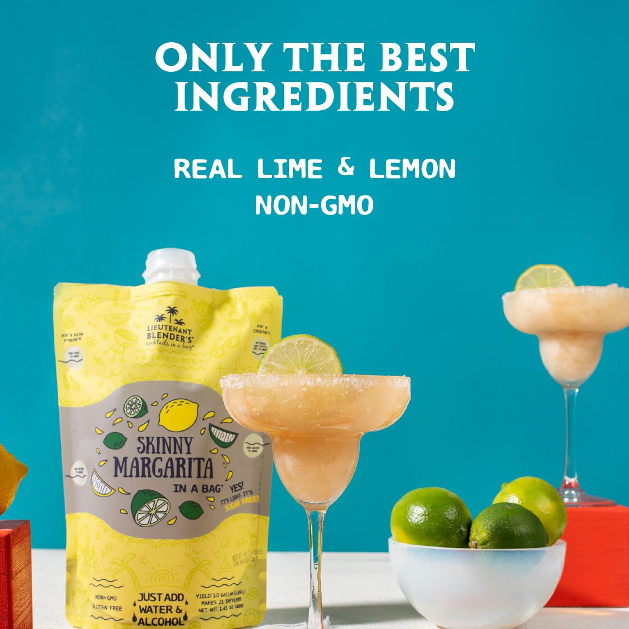 Lt. Blender's Skinny Margarita in a Bag - Skinny Margarita Mix - Each Bag Makes 1/2 Gallon of Keto Friendly Skinny Mixes – Low Carb Margarita Mix – Add Liquor, Wine or as Mocktails (Pack of 1)