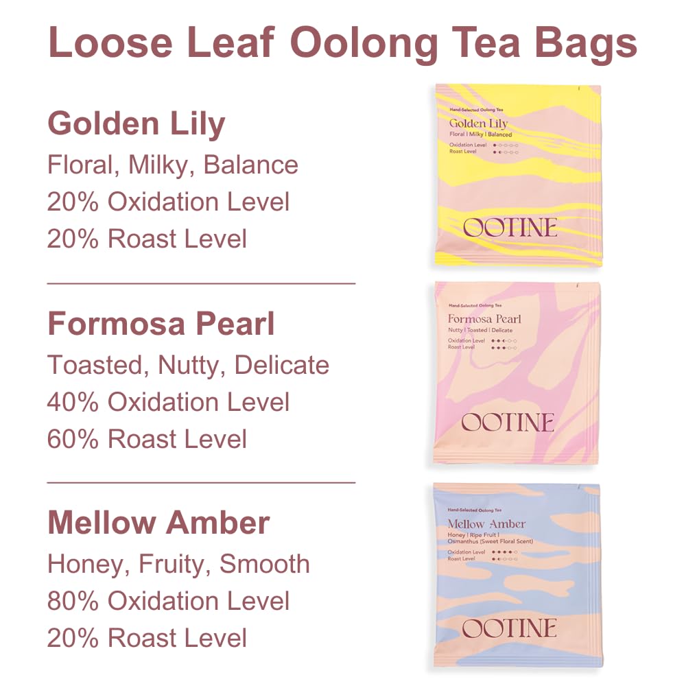 OOTINE Oolong Tea Bags – Taiwan Tea Loose Leaf Gift Set (3 Flavors, 9 Pyramid Sachets), Individually Wrapped, Handcrafted, Single-Origin Taiwanese Oolong, Multiple Infusions