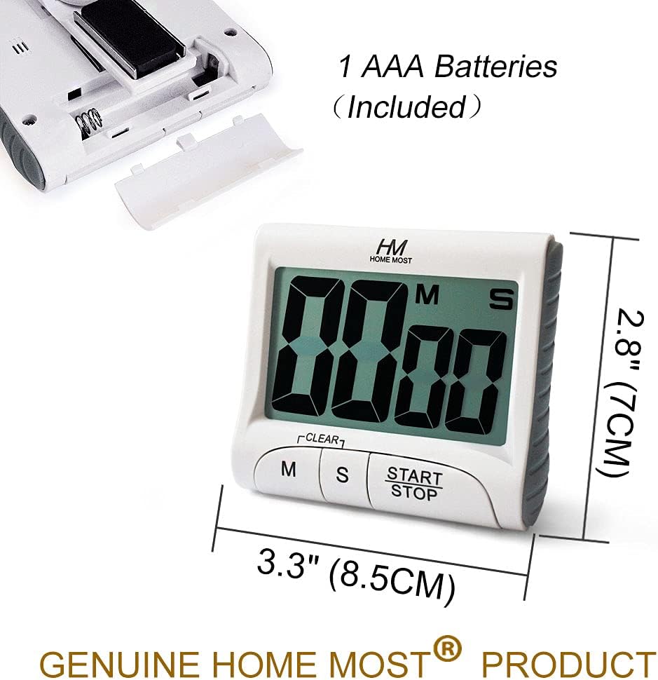 2-Pack Large Display Kitchen Timer - 3" Digital Timer Magnetic Back Loud Alarm - White Cooking Timers for Kitchen Teachers Students Games Meetings - Sports Timer for Workouts Exercise