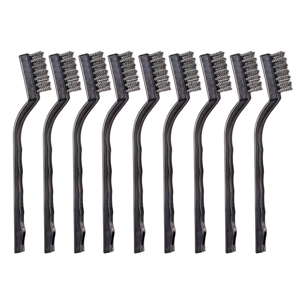 9PCS MINI Wire Brushes, Stainless Steel Brush Set, Curved Handle Scratch Toothbrush, Cleaning Welding Slag and Rust