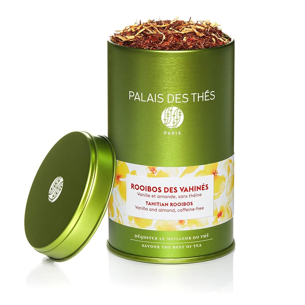Palais des Thés - Tahitian Rooibos - Caffeine-Free Rooibos Tea with Vanilla & Almond- 3.5oz Loose Leaf Metal Gift Tin, Serves 20-25 Cups