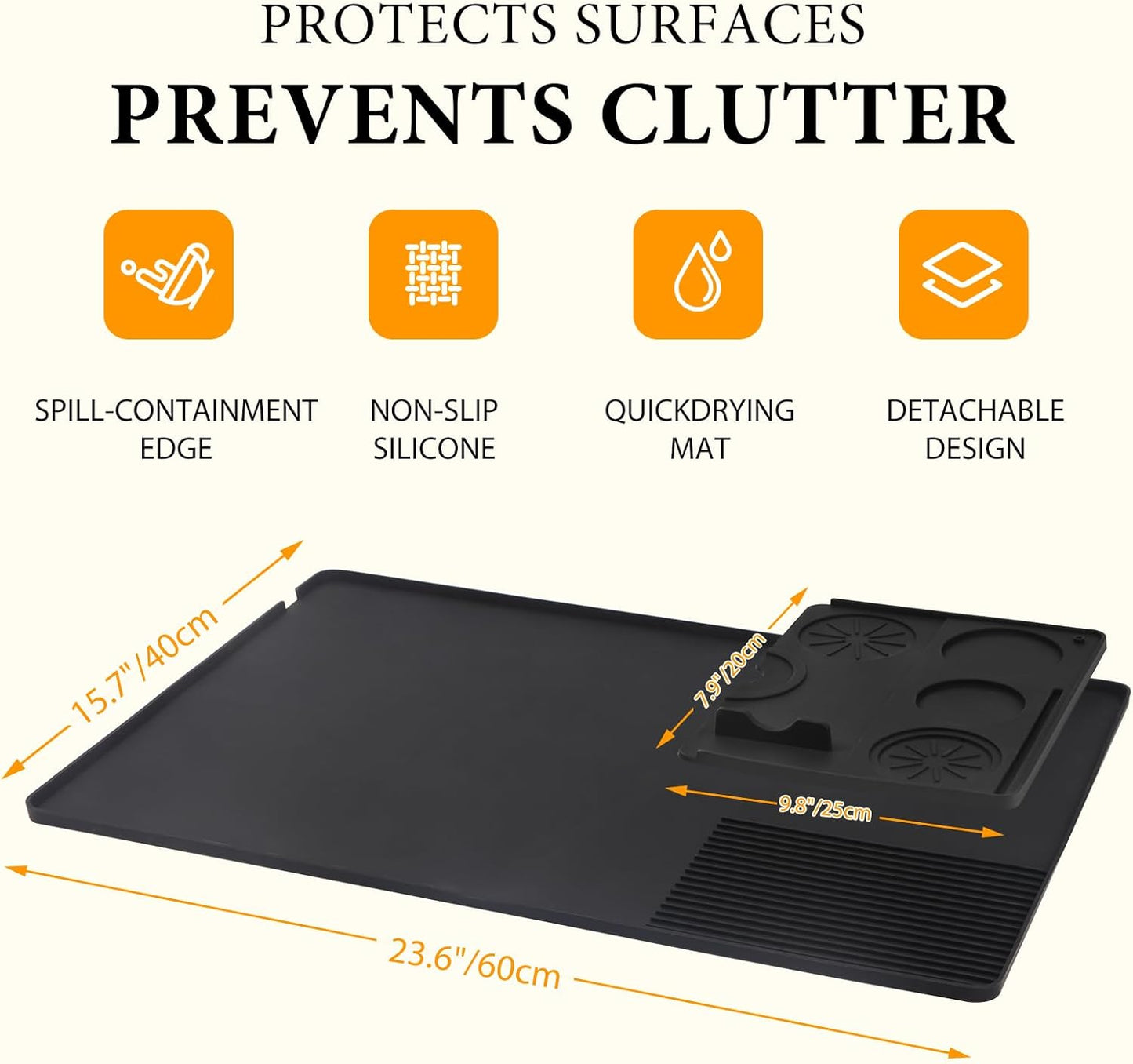 Coffee Mat, Coffee Maker Mat for Kitchen Counter with Tamping Mat, 40x60cm Silicone Coffee Bar Pad, Anti-Slip, Heat Resistant Pad for Espresso Machines, Dinner Plates, Ice Cream Machines