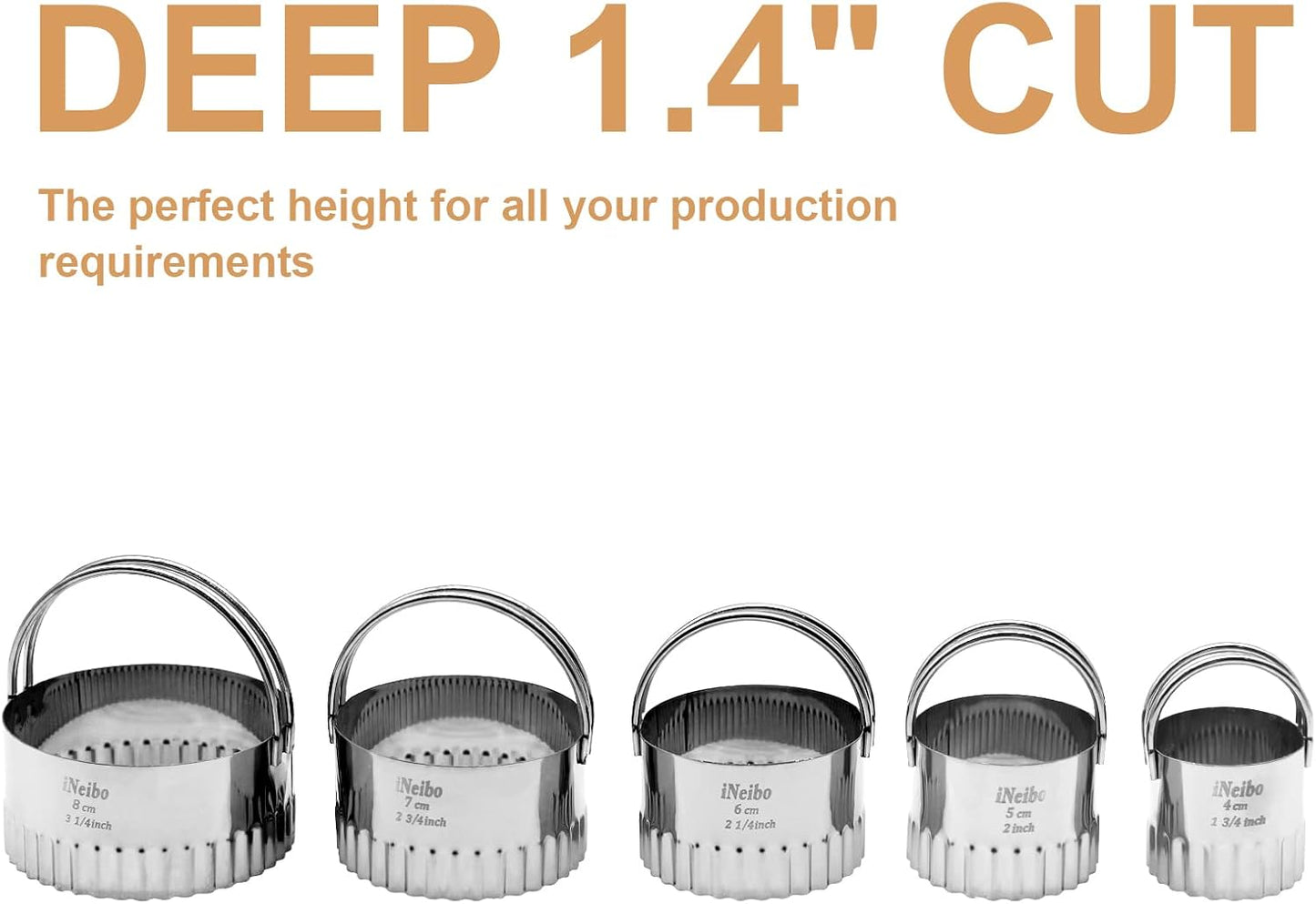 iNeibo Fluted Edge Biscuit Cutter Set - Round Circle Scone, Pastry, and Dough Cutters for Baking, Dumpling Skin, and Fondant