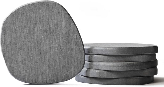 Instant Dry Stone Absorbent Diatomite Coaster Set of 6 for Drinks Wine Coffee, Modern Unique Cup Diatomaceous Earth Coasters for Coffee Table Office Desk, Deep Grey