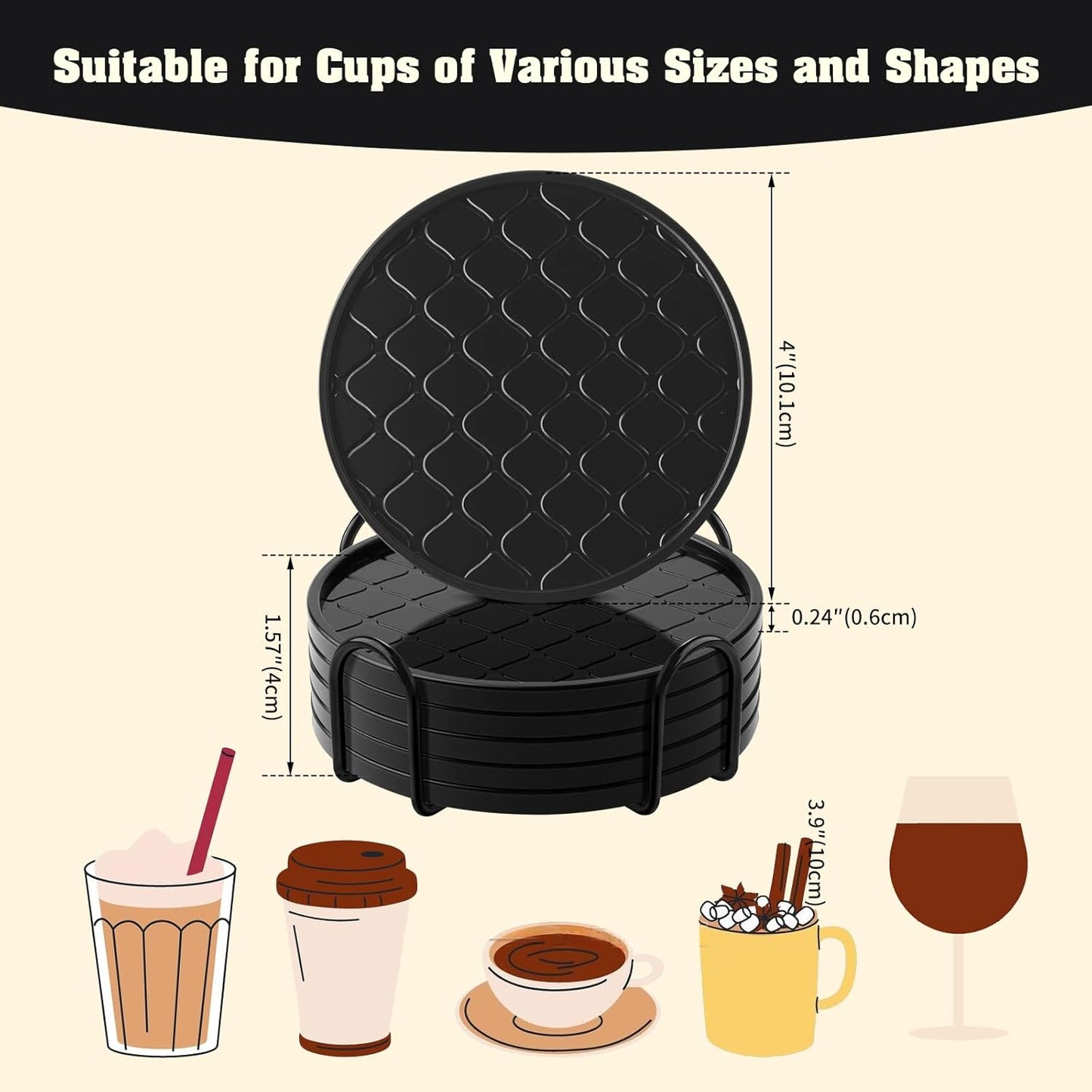 Coasters Set of 8,Hot or Cold Drink Coasters with Holder,Modern Style Coffee Table Coaster,Suitable for Kinds Cups Beer,Drink,Anti-Overflow Tabletop Protection (Navy Blue, 8pcs)