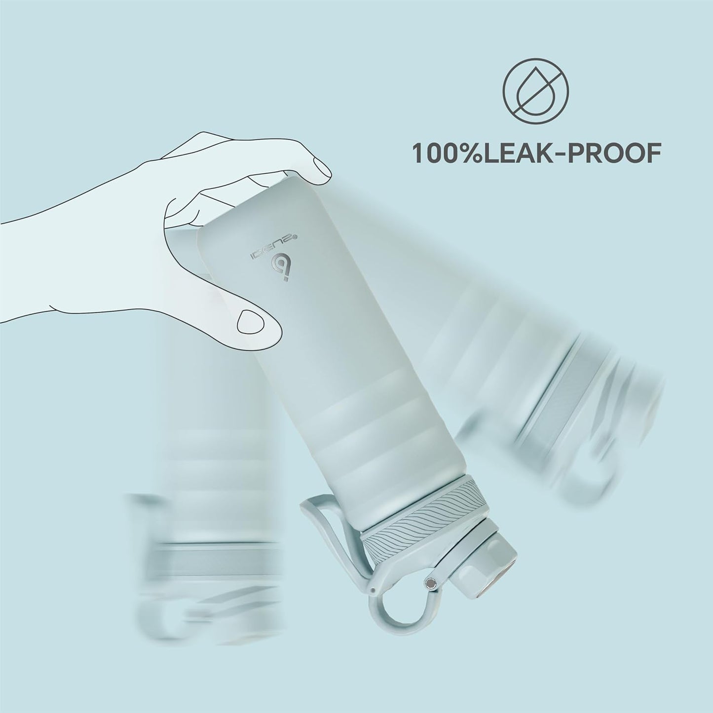 IDEUS Insulated Stainless Steel Water Bottle with 2 Leak-Proof Lids, Thermal Water Flask for Hiking Biking, 24oz, Light Blue