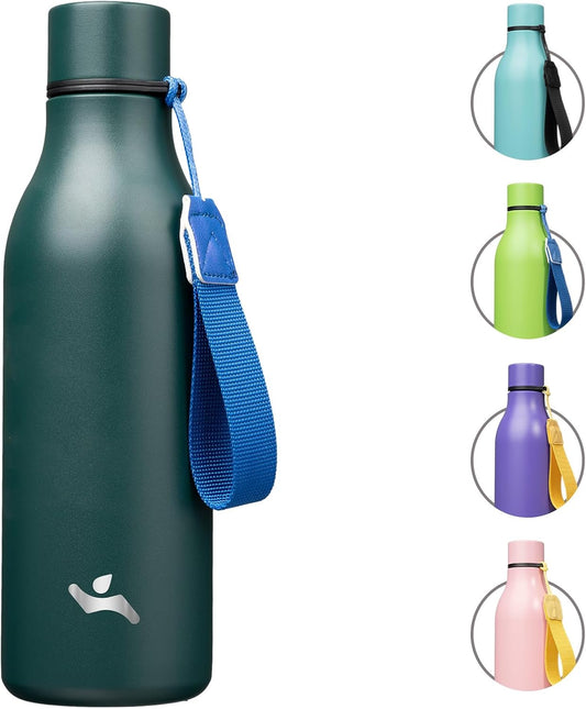 Insulated Water Bottle with Strap,18 oz Double Wall Stainless Steel Vacuum Bottles Metal Water Flask,Army Green