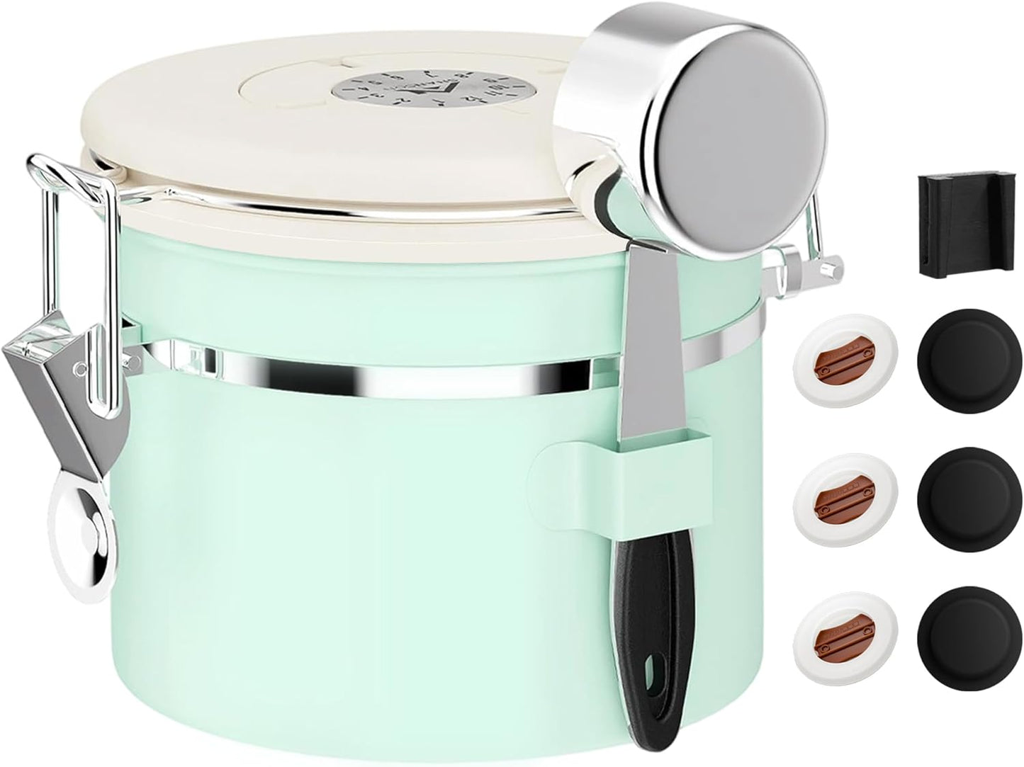 ShanSon Coffee Canister Airtight Coffee Container Stainless Steel Coffee Bean Storage Container with Scoop Coffee Canister for Beans Grounds Sugar Flour Tea Cereal,11OZ,Green