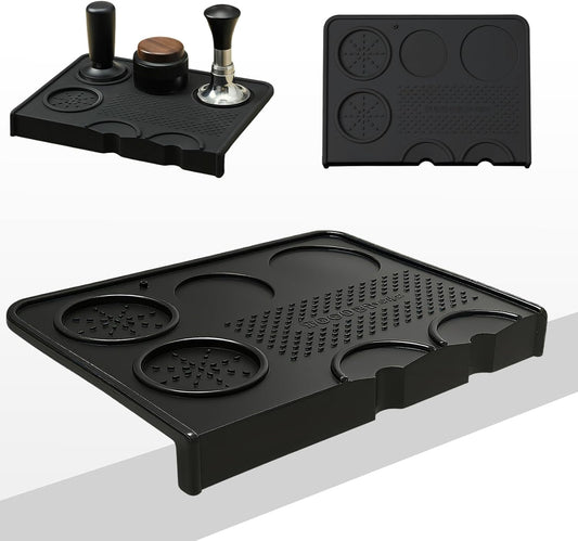 Jopgeey Espresso Tamping Mat, Coffee Tamper Mat for Espresso Machine, 10.4"x7.4" Food Grade Silicone Pad for Barista Acceessories, Waterproof Heat Resistant Tamp Station for Counter (Black)