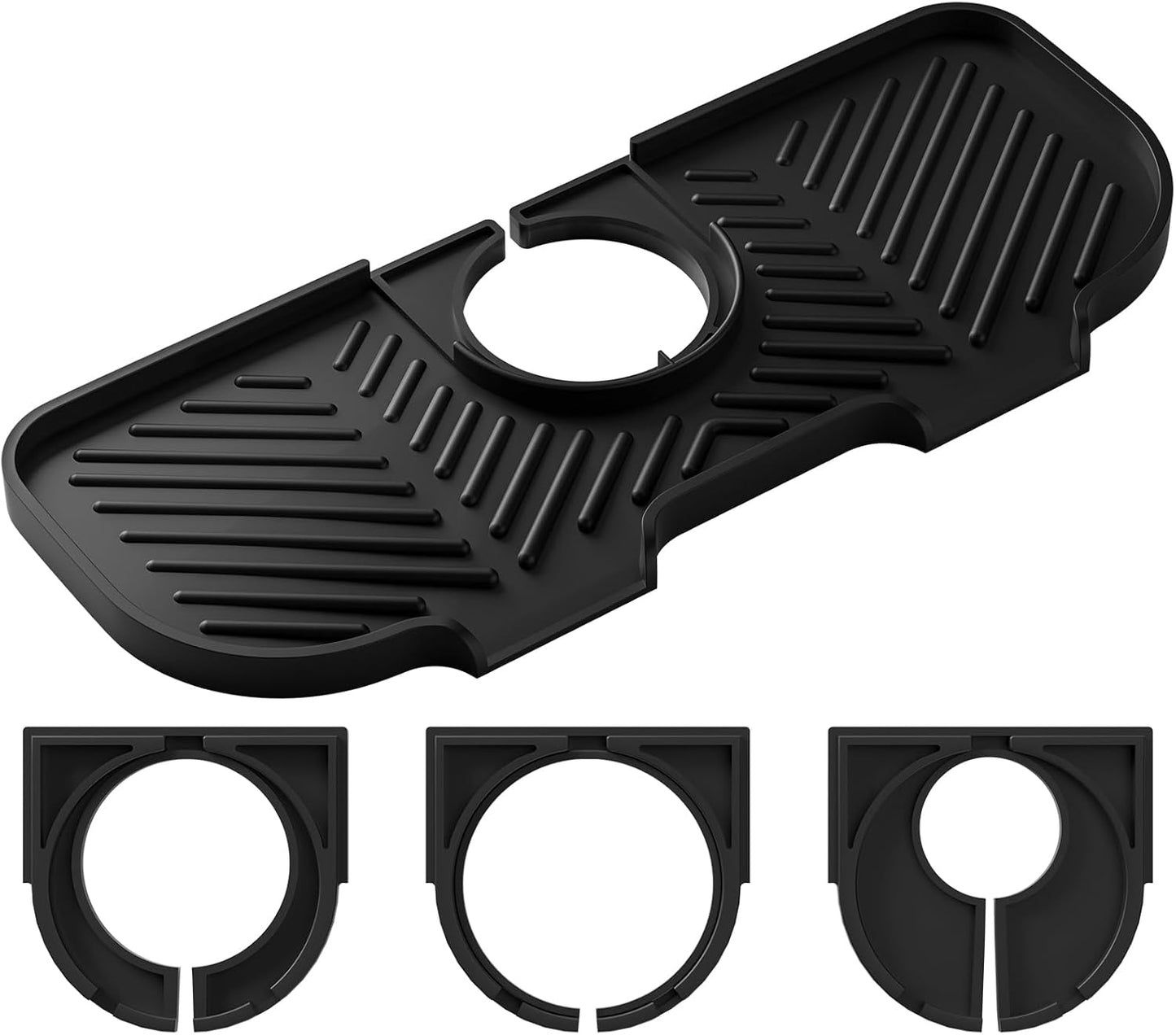 Faucet Mat for Kitchen Sink，6° Slope Sink Splash Guard，Splash Guard for Kitchen Sink，Kitchen Sink Splash Guard for Dish Soap Sponge Holder，Silicone Faucet Guard & Draining Mat-Black