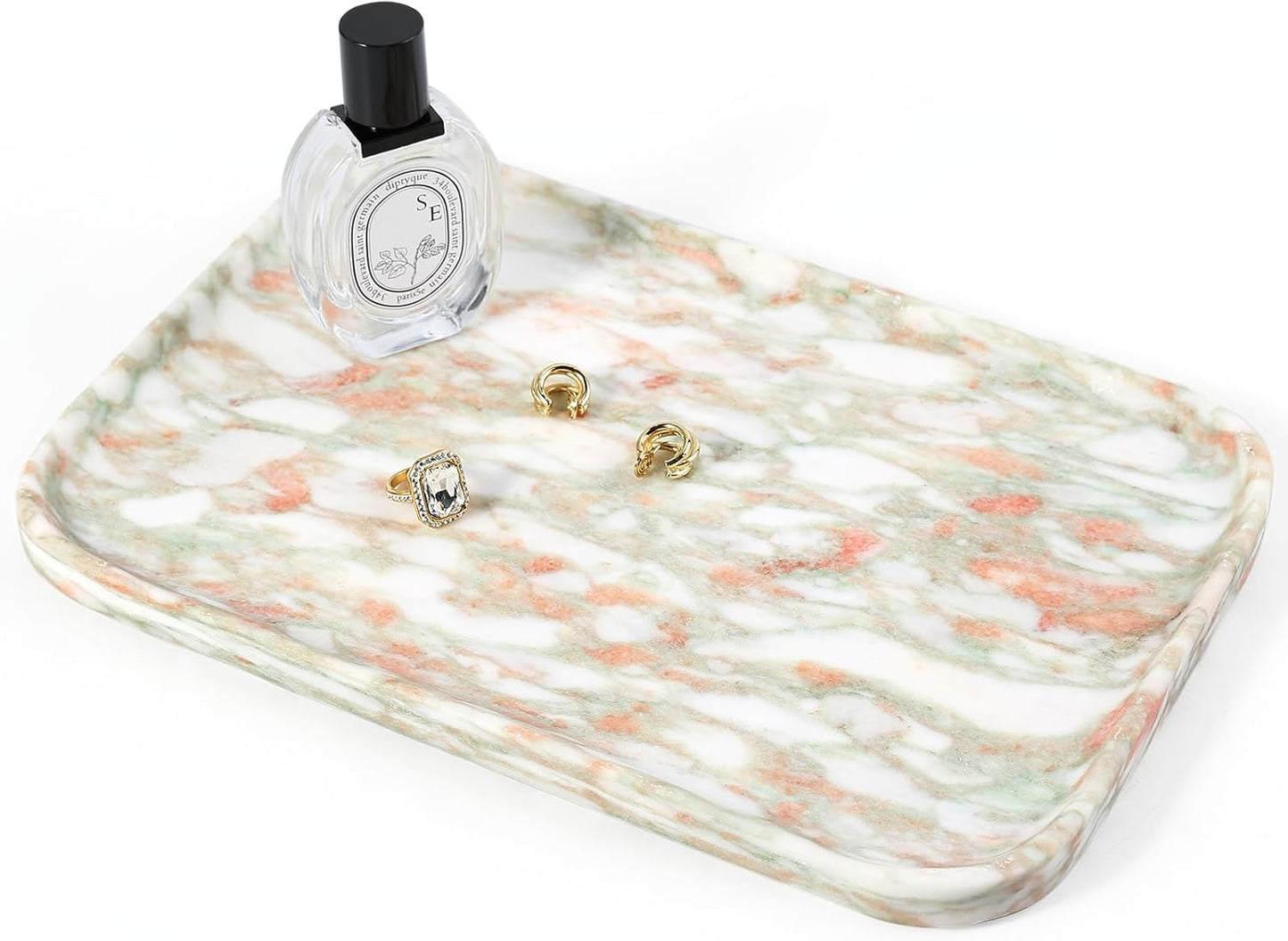 Koville Marble Tray, 12"x8" Marble Vanity Tray for Bathroom Kitchen Countertop, Rectangular Stone Tray for Cosmetics Perfume Trinket, Decorative Catchall Trays (Rosso Norvegian)