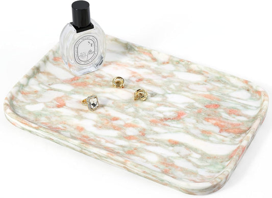 Koville Marble Tray, 12"x8" Marble Vanity Tray for Bathroom Kitchen Countertop, Rectangular Stone Tray for Cosmetics Perfume Trinket, Decorative Catchall Trays (Rosso Norvegian)