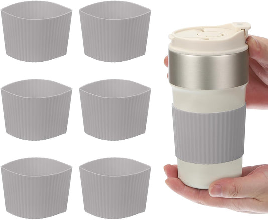 uxcell 6Pack Coffee Cup Sleeves, Reusable Silicone Heat Resistant Cup Protective Sleeve Nonslip Mug Protector Cover for Home Travel Coffee Mug Glasses Water Bottle Boots, Gray