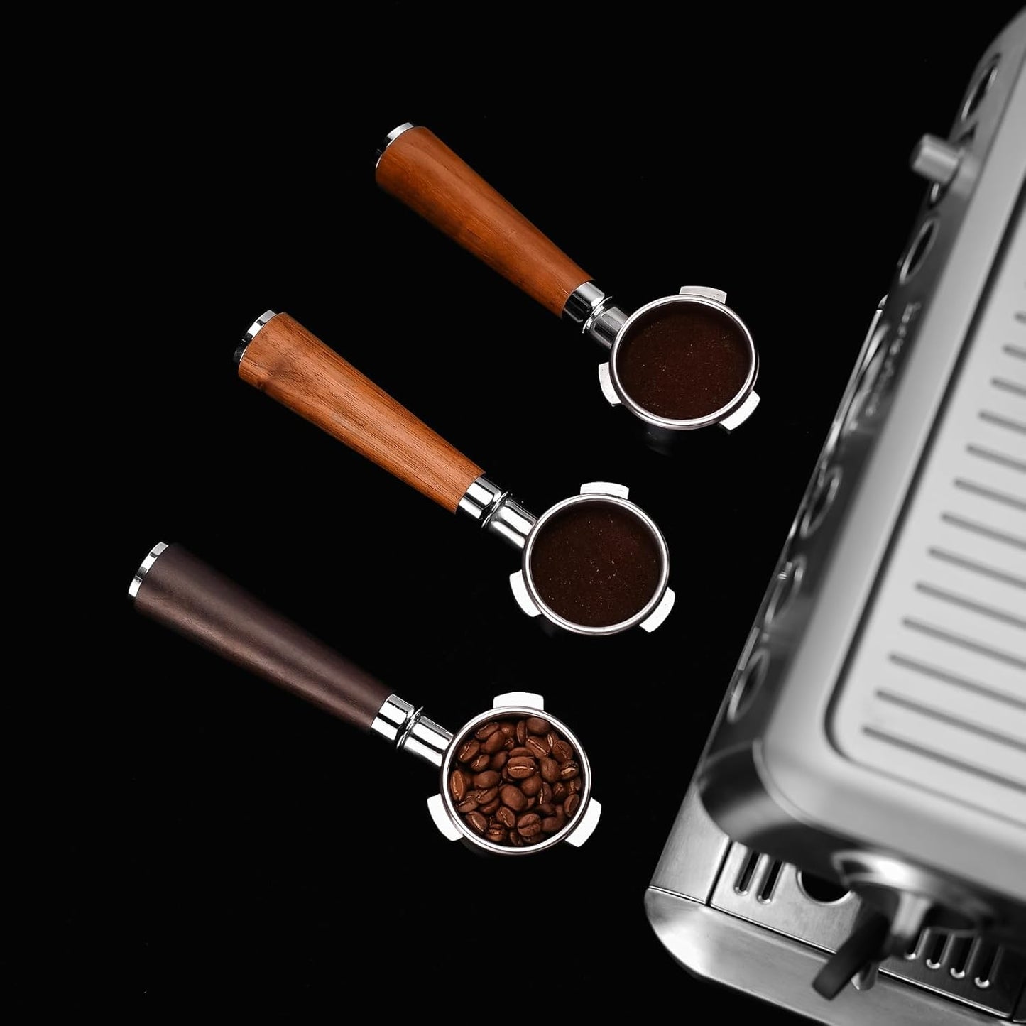 54mm Espresso Bottomless Portafilter with 3 Ear | Fits 54mm Breville/Sage Barista Espresso Machine | Stainless Steel Basket and Solid Wood Handle | Espresso Accessories