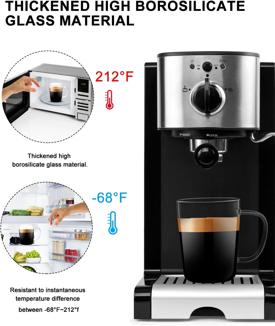 LUXU Glass Coffee Mugs(Set of 4)-17 oz,Clear Beer Mugs,Glass Tea Cups with Comfortable Handle,Lead-free Drinking Glasses,Perfect for Latte,Espresso,Juice,Water,Milk or Hot and Cold Beverage