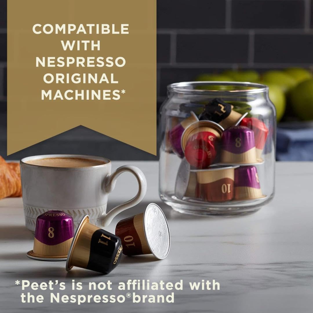 Peet's Coffee, Dark Roast Espresso Capsules, Compatible with Nespresso Original Machine - Nerissimo Intensity 11, 100 Count (10 Boxes of 10 Espresso Capsules)