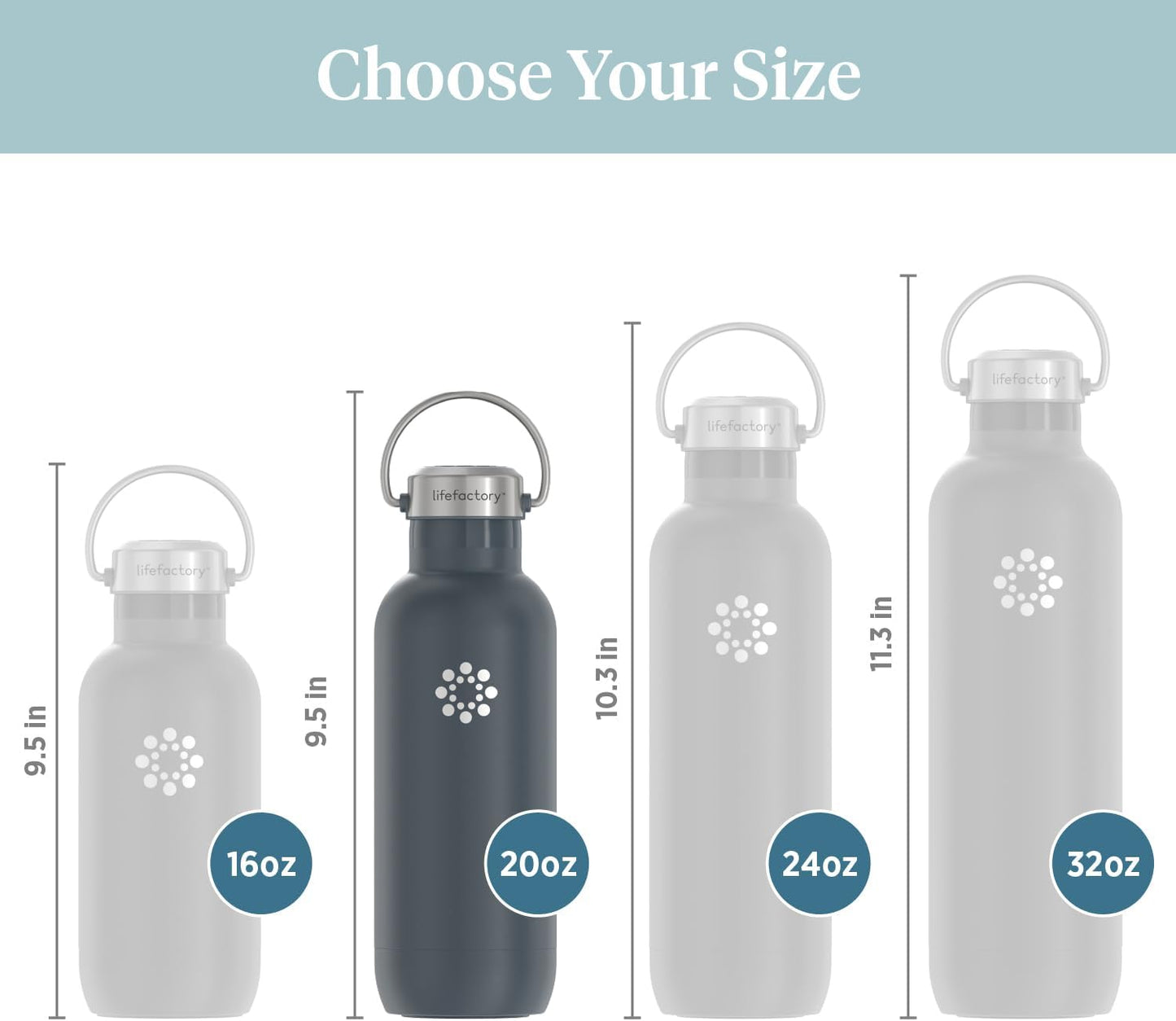 Lifefactory 20-Ounce Stainless Steel Vacuum-Insulated Sport Bottle, Carbon
