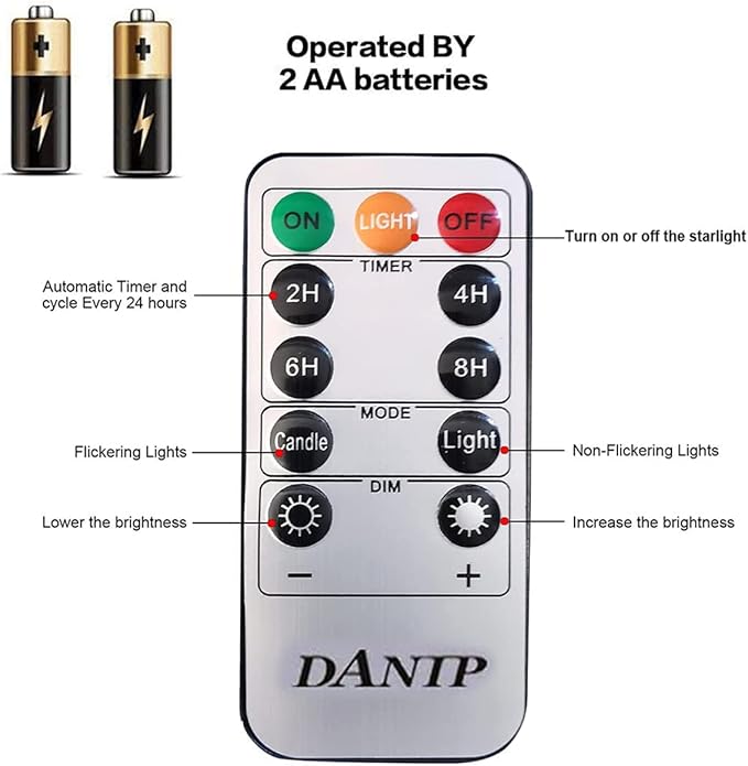 DANIP Red LED Flameless Candle with Embedded Star String, 5Piece LED Candle with 11 Button Remote Control, 24 Hours Timer Function, Dancing Flame, Real Wax, Battery Powered.