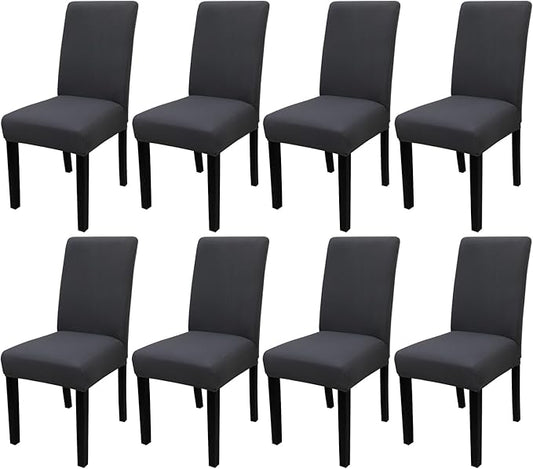 JQinHome Dining Room Chair Covers Set of 8, High Stretch Chair Slipcover Removable Washable Chair Seat Protector Cover for Home Party Hotel Wedding Ceremony (Grey)