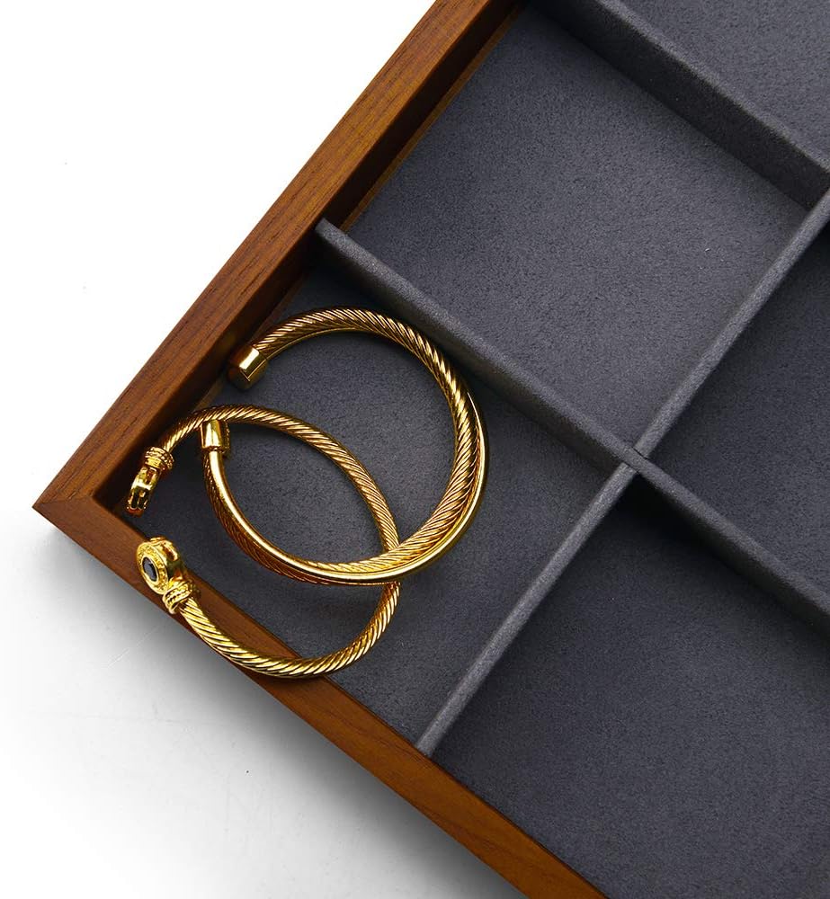 Oirlv 12 Grids Wood Jewelry Organizer Tray Stackable Jewelry Drawer Tray Bracelet/Watch Showcase Display Storage(Grey)